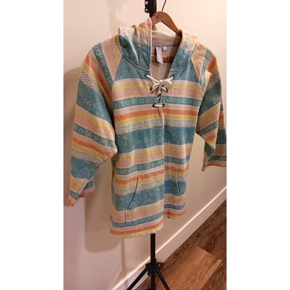 ORB Large Women's Hoodie Striped Pullover Hooded Sweater Excellent Condition